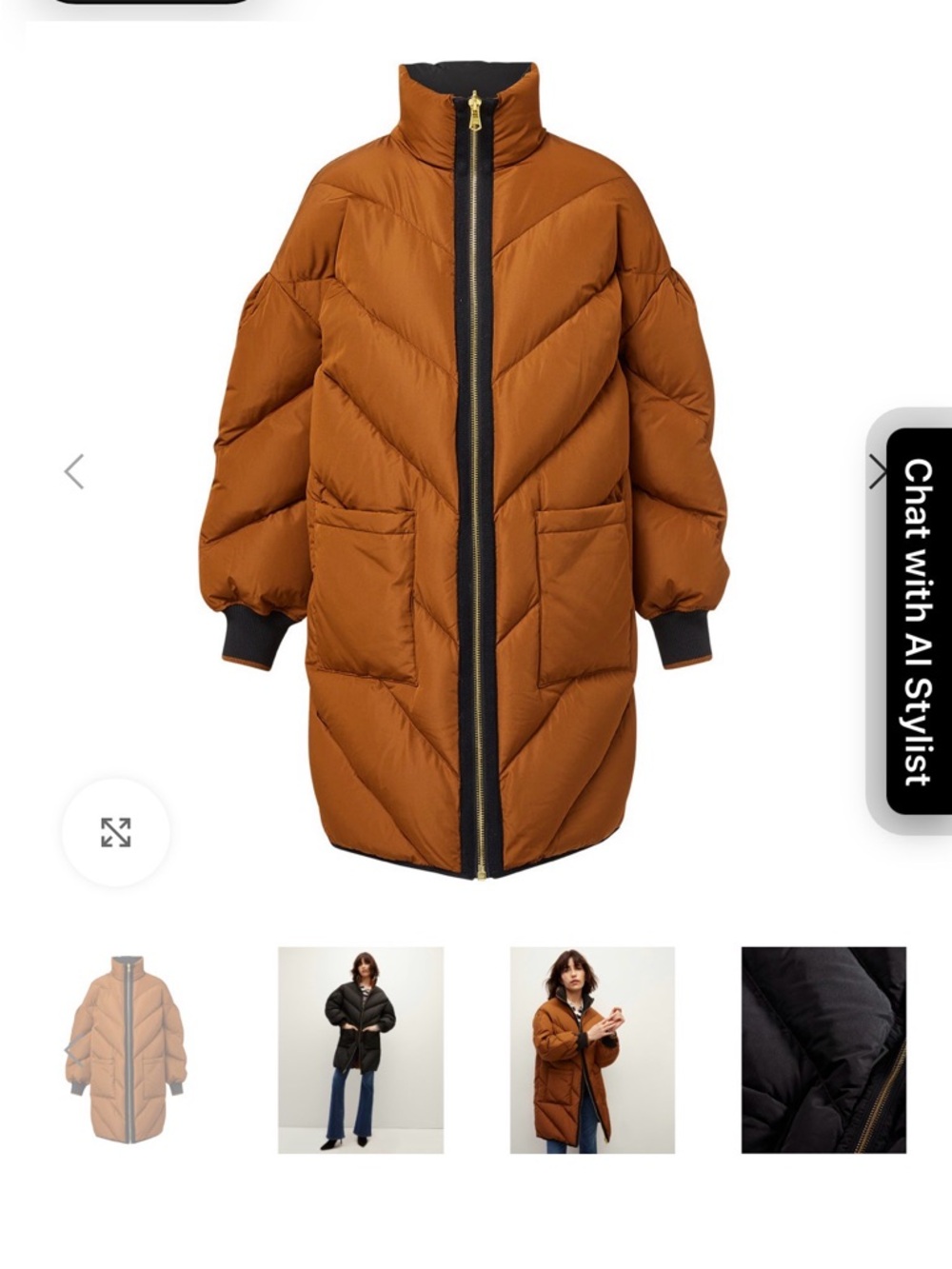 Veronica Beard Rust-Toned Long Puffer Coat with Black Trim